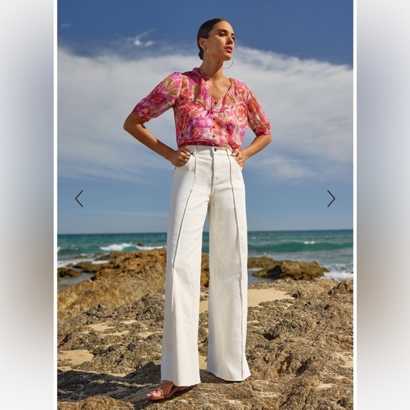 Johnny Was Denim - Johnny Was The Braided Wide Leg Jeans White 30